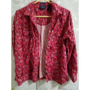 Women's Crazy Horse Button Up Petite L Red Paisley Wrinkle Resistant